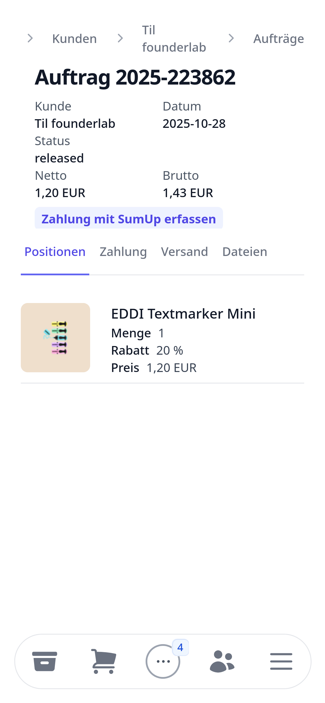XentralGo Sales Auftragsmanagement Screenshot